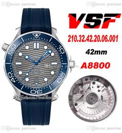 VSF V2 Diver 300M A8800 Montre Automatique pour Homme Céramique Bleue Lunette Gris Texture Wave Cadran Bracelet en Caoutchouc 210.32.42.20.06.001 Super Edition Puretime 11b2