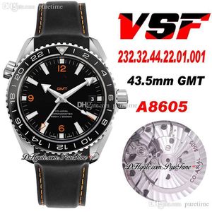 VSF V2 DIVER 600M GMT 43,5 mm A8605 Automatische heren Watch Ceramics Bezel Black Dial Silver Markers Rubber band Oranje lijn 232.32.44.22.01.001Super Edition Puretime 02B2