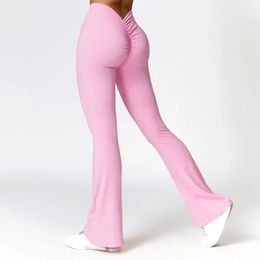 Pantalon de Yoga hanche en forme de V Leggings évasés femmes taille haute jambe large gymnase Fitness sport pantalon évasé pantalon de danse 240102