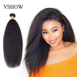 Vshow Kinky Straight Hair Extension 100% Remy Menselijk Haar Weeft 3 Bundels Peruaanse Yaki Rechte Haarbundels