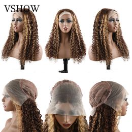 Vshow Water Wave 13x4 Lace Front Perruque pour les femmes noires Brown Soulignez les cheveux humains 4x4 Clôture Curly Blonde Perruques humides et ondulées Wigs