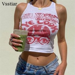 Vsstiar zomer y2k crop top mode gedrukt portret harajuku streetwear dames kleding o nek sexy buis stropdas kleurstof tanks 220325