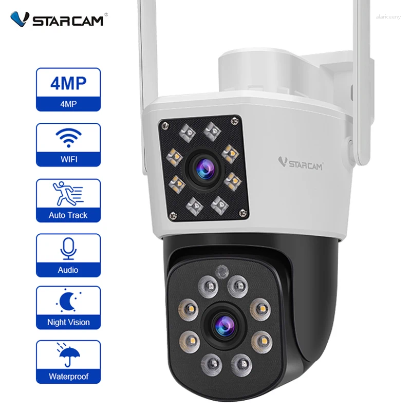 Vstarcam zewnętrzny kamera Wi-Fi 4MP HD Dual soczewka Dual-Screens PTZ Auto Tracking Waterproof Securveillance wideo