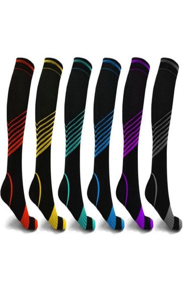 Vstriped Kneehigh Compression Chaussettes Men des femmes Sports Sports Coton Socks Fit Athletic Running Nurses Flight Travel Recoverys Stockings U5342995