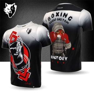 Vszap Boxeo Gato Combate Ropa de entrenamiento Camiseta de manga corta Hombres Competición Ropa de entrenamiento para correr Muay Thai