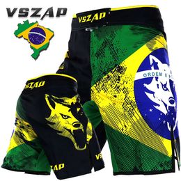 Vszap Fiess Muay Thai Shorts brésil tête de loup MMA Sanda course marée entraînement combat boxe multi-fonctionnel cinquième pantalon