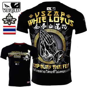 Vszap Gym Katoen Ademend Thaise Boksstijl Lotus Korte Mouw Heren T-shirt MMA Combat Sport Vechtsporten Kamperen Ronde Hals