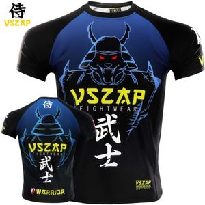 Vszap Jiu Shu Wolf Bushido Camiseta de manga corta elástica deportiva de secado rápido MMA para hombre Fiess Fight Training Fighting