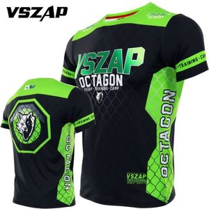 VSZAP rayé loisirs T-shirt à séchage rapide Muay Thai à manches courtes hommes MMA gymnastique combat entraînement costume