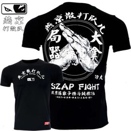 VSZAP Tactics MMA Thai boxeo lucha entrenamiento de gimnasia camiseta de manga corta de algodón chino Sanda Taekwondo Jujitsu camisa