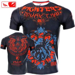 Vszap Thai Stretch T-shirt à séchage rapide pour hommes Tiger Broadcast Sanda Fighting MMA Sports Gym Chemise de pêche