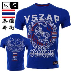 Vszap Tijger Thai Puur Katoen heren T-shirt Sport Fiess Korte mouwen Boksen Sanda MMA Wushu Jujitsu Fiess Pak