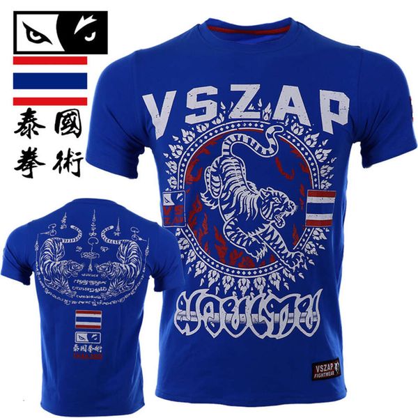 Vszap-Camiseta de algodón puro Tiger Thai para hombre, traje deportivo de manga corta para boxeo Sanda MMA Wushu Jujitsu Fiess