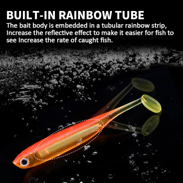 Vtavta 5pcs / sac Rainbow Worm Bait Soft 75 mm 2,2 g de queue jigging wobblers pêcheur lere