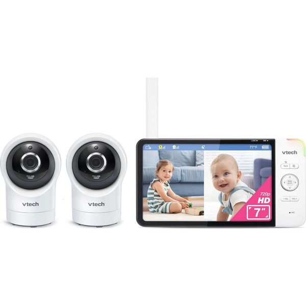 VTech RM77642HD1 1080P Smart Wifi Access Remote Access Monitor para bebés con inclinación de 360 Pan, zoom 10x, pantalla HD de 720p, visión nocturna, sonidos relajantes, conversación de 2 vías, temperatura de 2 vías, temperatura
