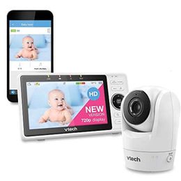 VTech verbeterde Smart Wifi Baby Monitor VM901 met 5-inch HD-display, 1080p-camera, nachtzicht, externe pan/tilt/zoom, 2-way talk, gratis smartphone-app-werkt met iOS
