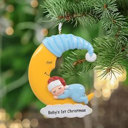 Vtop Natal Baby eerste polyresin hangende gepersonaliseerde glitter kerstboom ornamenten voor vakantie nieuwjaar geschenken huizendecoratie234G