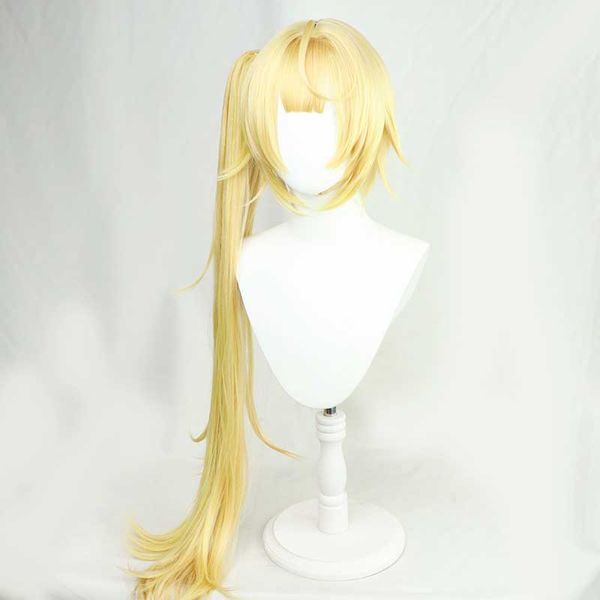 VTuber Sara Hoshikawa perruque Youtuber filles Cosplay 80 cm longue queue de cheval droite cheveux synthétiques blonds jeu de rôle