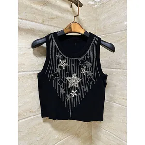 VTVV Damestanks Camis Designer Dames Star Patroon Knits 2024 Nieuwe zomer pailletten glinsterende dame mouwloos vest Fashion Woman Casual Tops 5nmc