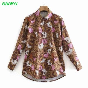 VUWWYV Vintage imprimé fleuri col chemise femmes Blouses printemps à manches longues boutonné surdimensionné femme décontracté hauts 210430