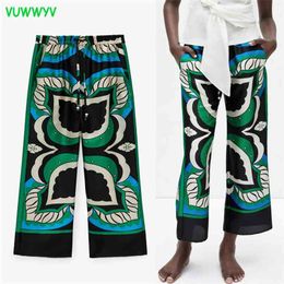 Vuwyv za wide poot broek vrouwen hoge taille print losse vrouw zomer straatkleding broek straight broek pakken 210915