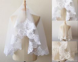 VVelos de Noiva Court Une Couche Bord De Dentelle Blanc Ivoire Voile De Mariage Tulle Voile De Mariée Pas Cher Accessoires De Mariage Voile Mariage CPA219605766