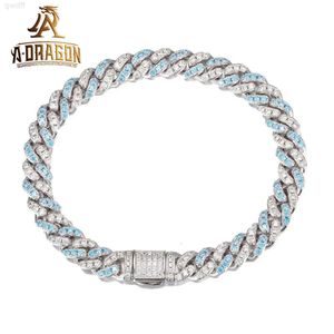 Vvs Moissanite Cubaanse ketting blauw en wit dubbele kleur Bling Diamond Curb Hip Hop cirkelvormige boog Cubaanse ketting