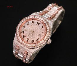 VVS Moisanite Diamond Watch Automatic Luxury Mens Quartz Movement entièrement glacé Out Bling Hop Hop Bijoux Rose Gold Tone Finitions