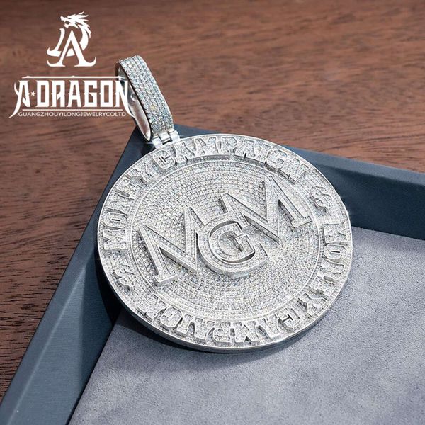 VVS Moisanite Lettre par test de glace outre Brilliant Diamond Diamond Initial Pendant Hip Hop Circle pour les hommes femmes