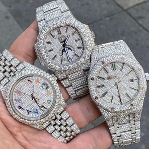 VVS Moissanite Mens Watch Montre Luxe Originele Audemar Pigeut volledig Iced Diamond Watch Rainbow Dial Designer horloges Hoge kwaliteit luxe horloge Dhgate Nieuw