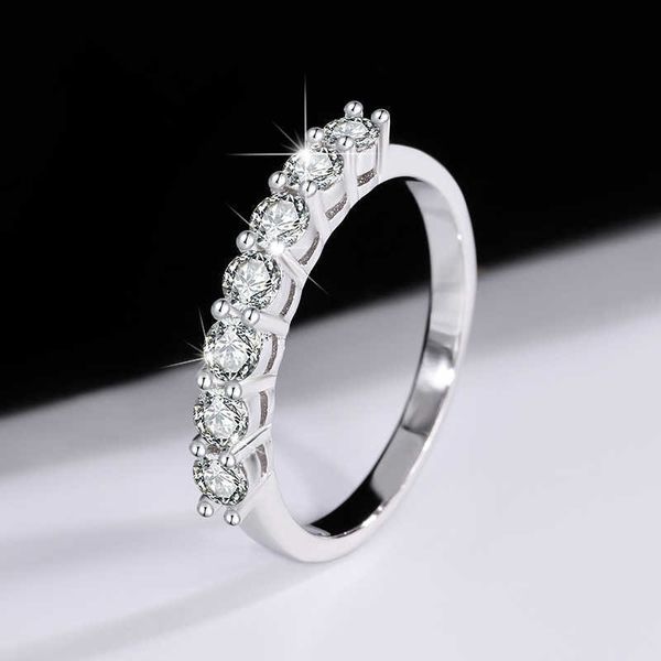 Vvs Moissanite S925 Silver 70 Cent Mosang Diamond Ring Seven Princess Row Anillo de diamantes para mujer Plegable con anillos de piedras preciosas de boda simples y de moda