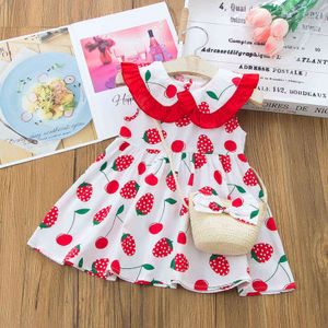 # VW Girls Strawberry Print Dress Summer A-line Peter pan Collar Dress Casual Cute Princess Bag Set Outfits vestido nia verano Q0716