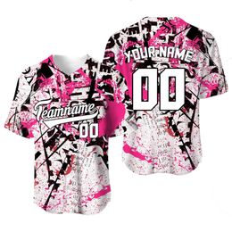 Vxqh Polos masculin Nom personnalisé / équipe Baseball Jersey Men Blanks Design Blouse Graffiti White Black Pink tenue Shirt Baseball Streetwear Tshirt
