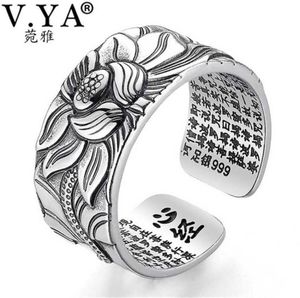 VYA 100 Real 999 Joyas de plata pura Anillo de loto de loto para hombres Masculino tamaño de la moda Buddhistic Heart Sutra Rings Gifts 221097063