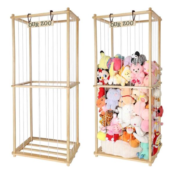 VZIUDYN Grand support de rangement en bois pour animaux de zoo avec élastique pour cadeau, coin décoratif pour salle de jeux