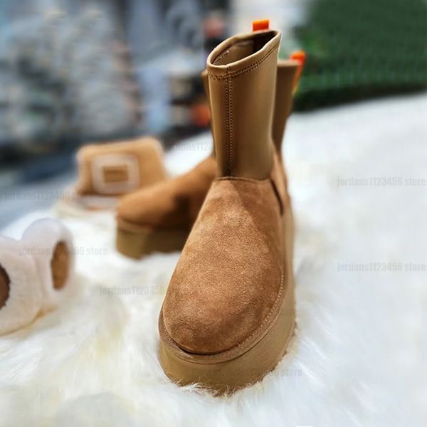 W classic dipper bottes de neige classiques australie tazz mini tasman plate-forme en peau de vache chaussettes élastiques bottes femmes courte fermeture éclair latérale en peluche chaussures en coton chaud bottines