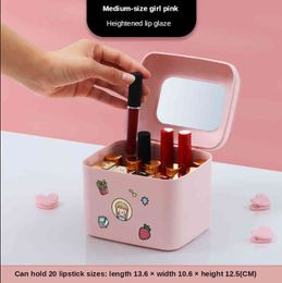 WG 2021 nouvelle conception verre maison stockage rouge à lèvres maquillage bijoux organisateur boîte rouge à lèvres boîte de rangement envoyer des autocollants mignons 210330