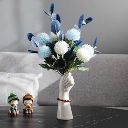 WG Ins Nordic Vase En Céramique Décoration Maison Design Plante Pot Faux Fleurs Dans Vase Ornement Salon Bureau Hydroponique Décor 210623