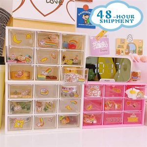 WG Boîte de rangement à neuf grilles Organisation de tiroir Transparent Organisateur de maquillage cosmétique Fille Chambre Décor 211102