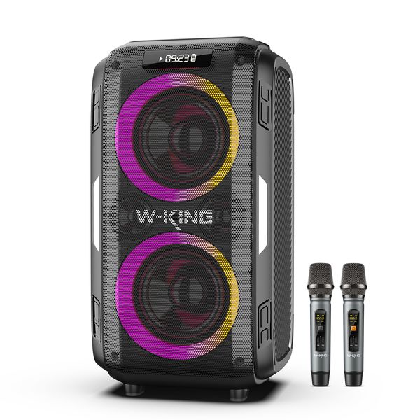 W-KING T9 pro Altavoces portátiles Caja de fiesta de audio con subwoofer para exteriores de 120 W con micrófono inalámbrico y luz RGB