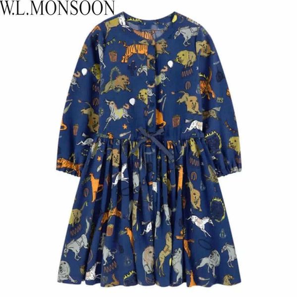 W.l.monsoon bébé fille robe d'automne manches longues 2021 marque enfants robe princesse costume Christmas imprimer imprimer robe enfants q0716