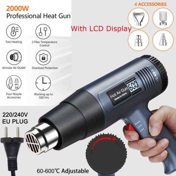 W LCDNO LCD pistolet thermique température Variable avancé électrique outil électrique à Air chaud sèche-cheveux pour souder thermorégulateur