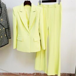 W033 Réunion d'affaires HIGH STREET SLIM FIT femmes d'affaires reine Date 2022 Runway Designer Suit Set Femme Bouton Unique Bla176l