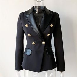 W050 Caractéristique Crop Blazer réunion d'affaires printemps femmelondon qualité Design européen PU cuir col Slim noir OL formel Classi303P