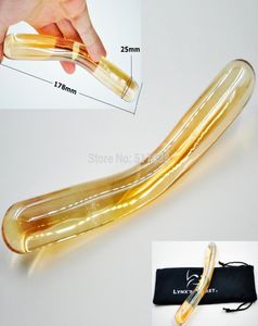 W1031 Gold Pyrex Glass Crystal anal Dildo Faux pénis Prostate Butt Plug Adult Male Female Masturbation Products Sex Toys for Women9811715
