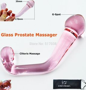 W1031 Pink Pyrex Glass G Spot Dildo Penis Crystal Prostate Masseur anal Butt Plug Sex Toys Adult Masturbation Products For Women 1256661