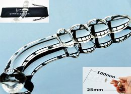 W1031 Pyrex Glass Dildo Faux pénis Crystal Perles Butt Butt Massageur Gspot Gspot Femme Masturbation Sex Toys For Women ME9092032