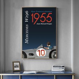 Affiche de voiture sur toile W196 1955, peinture imprimée, affiche nordique murale, tableau d'art pour salon, décoration de la maison, sans cadre