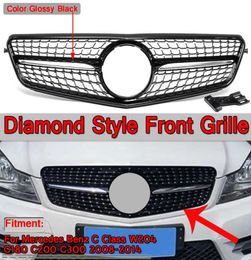 W204 Diamond Style Grille Glossy Black Car Grel Grille pour Mercedes pour Classe C W204 C180 C200 C300 2008-20145280277