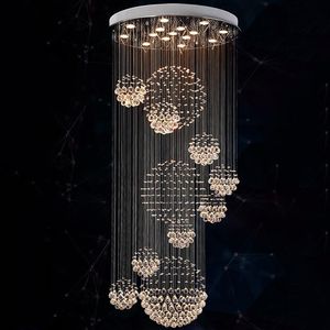 Lustre en cristal LED moderne éclairage goutte de pluie grand luminaire d'escalier avec 11 cristaux sphère plafonnier 13 ampoule GU10